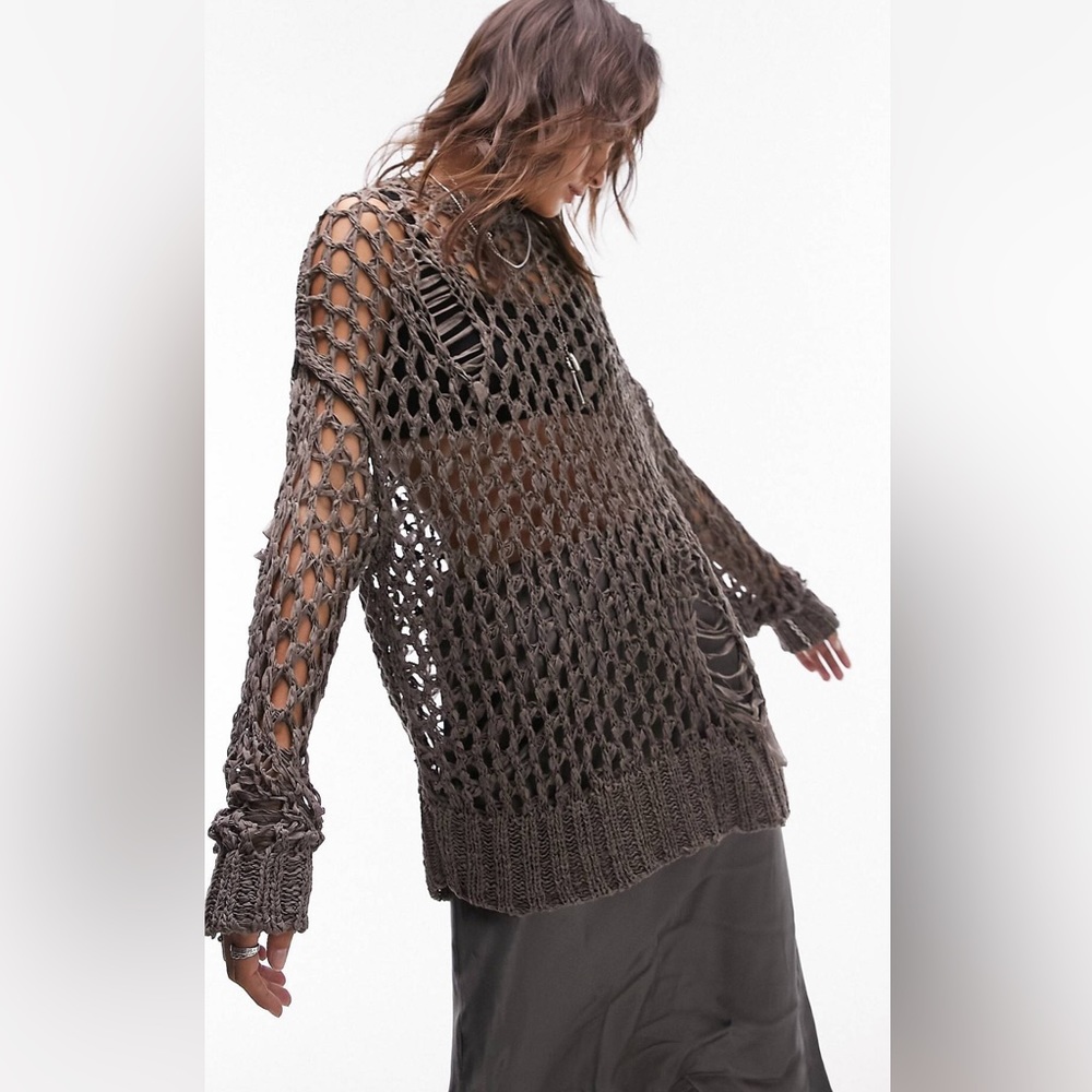 OPEN STITCH OVERSIZED SWEATER In brown